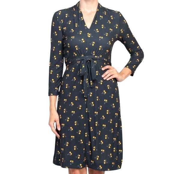 French Connection Size 6 V-Neck Tie Waist Day Dress Ditsy Blue Yellow NWT $118 - Picture 5 of 6